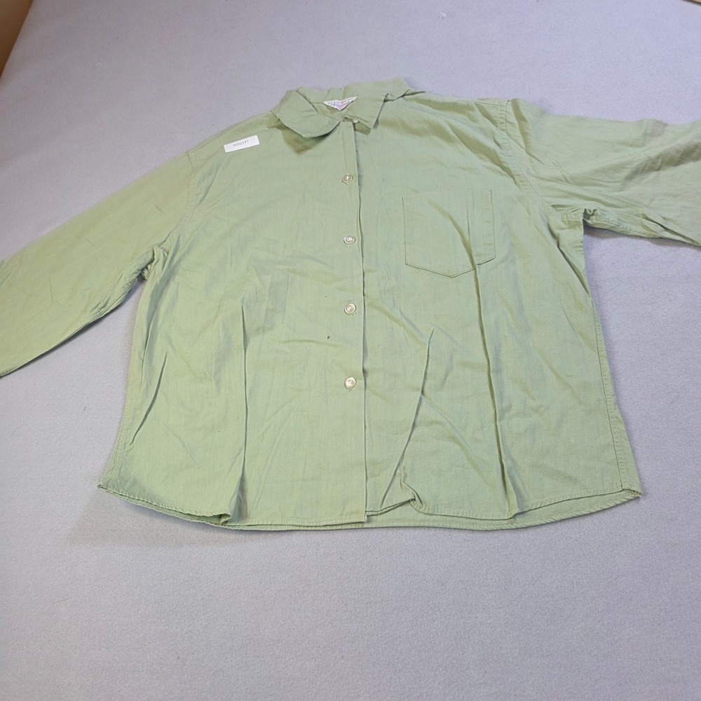 Vintage Norwood Sage Green Cotton Button Down Shirt Made in Japan Distressed 38